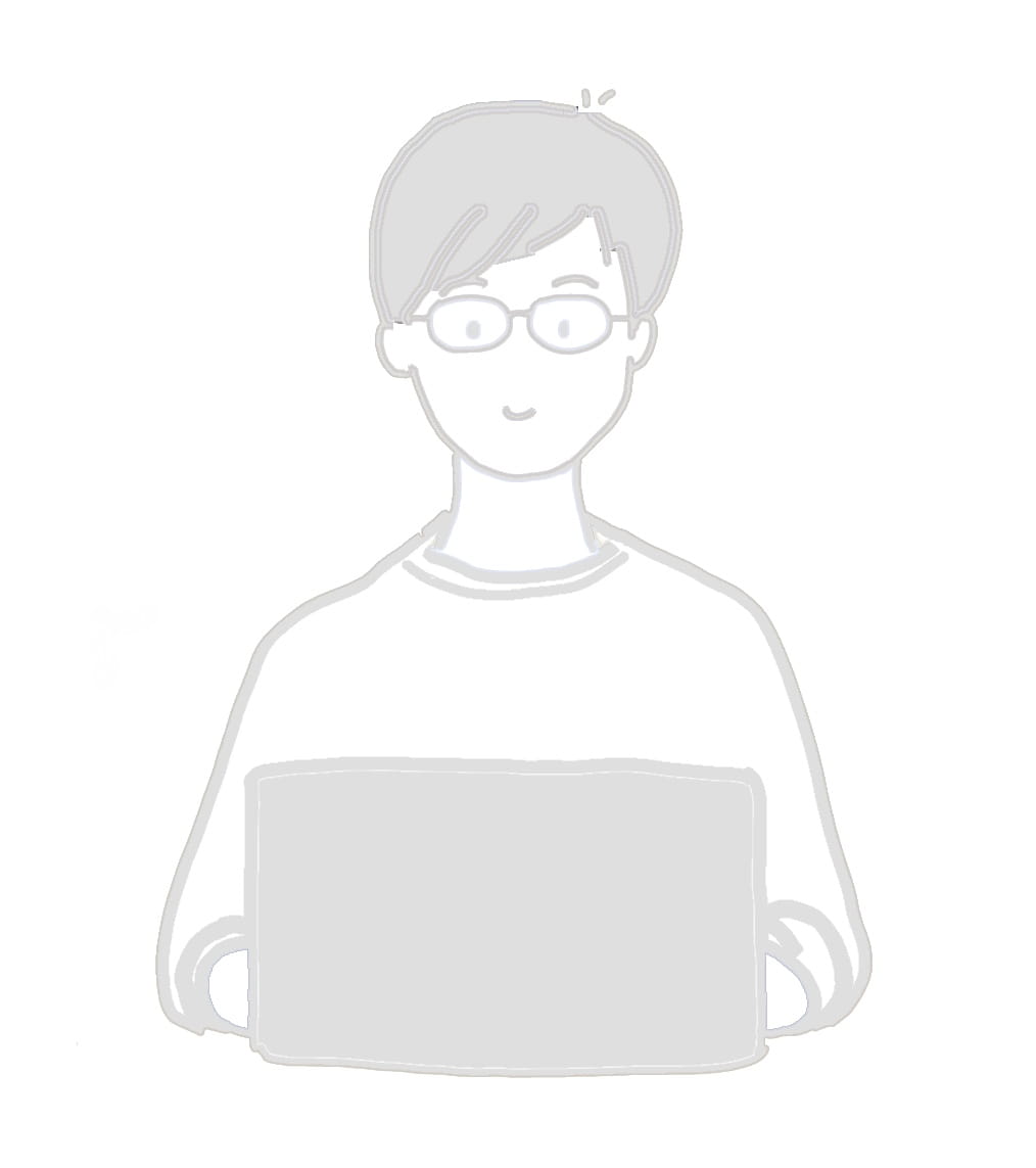パソコンで作業するYoshiのイラスト